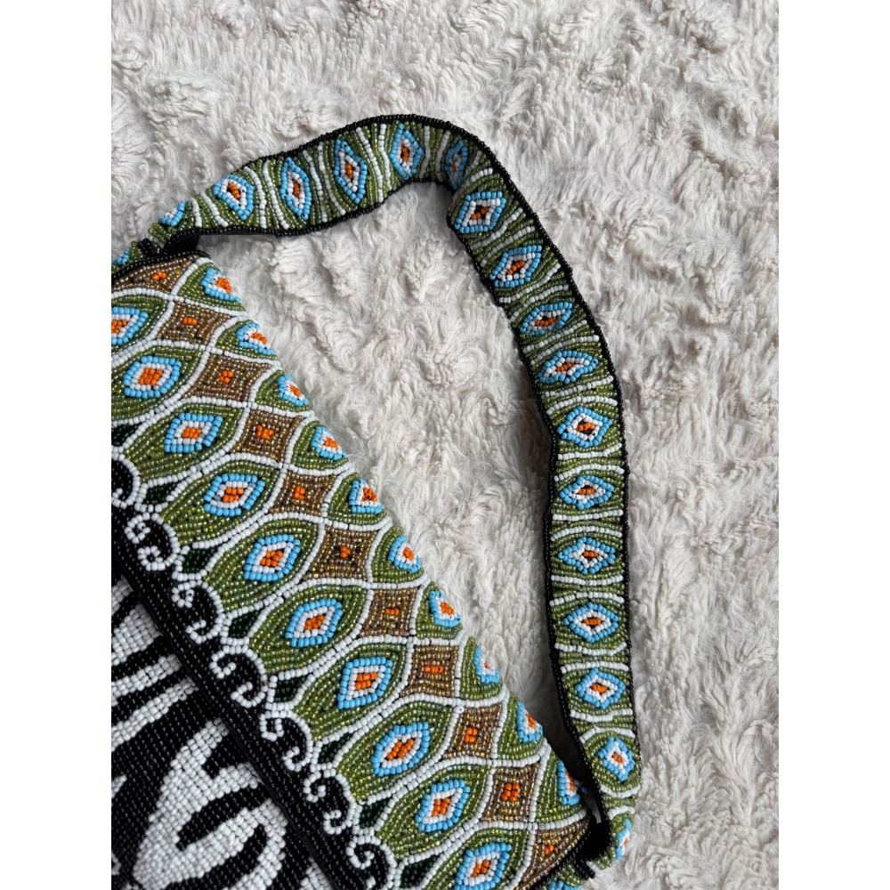 Cache Vintage Y2K Beaded Baguette Shoulder Bag Zebra Geometric Animal Print - Picture 9 of 16